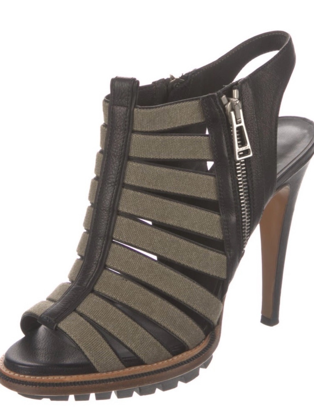 Belstaff Pelham Army Green Canvas & Black Leather Slingback Sandals Sz 8 - Picture 2 of 7